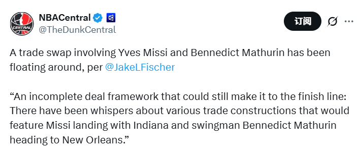 江南体育APP-步行者鹈鹕谈判交易!核心框架马瑟林换米西 另有两队也想抢中锋